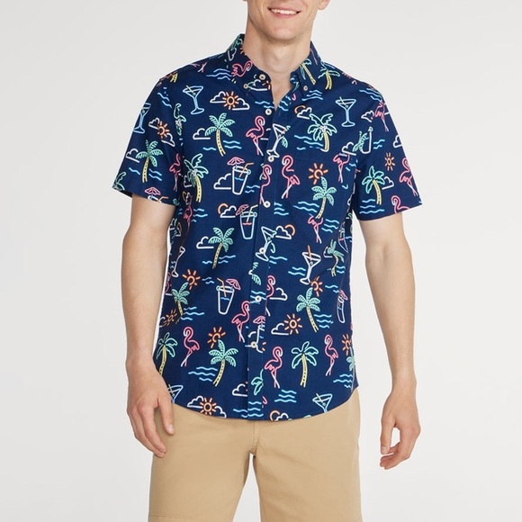 Chubbies The Neon Lights  Short Sleeve Polo with Johnny Collar Size Large - Picture 1 of 12